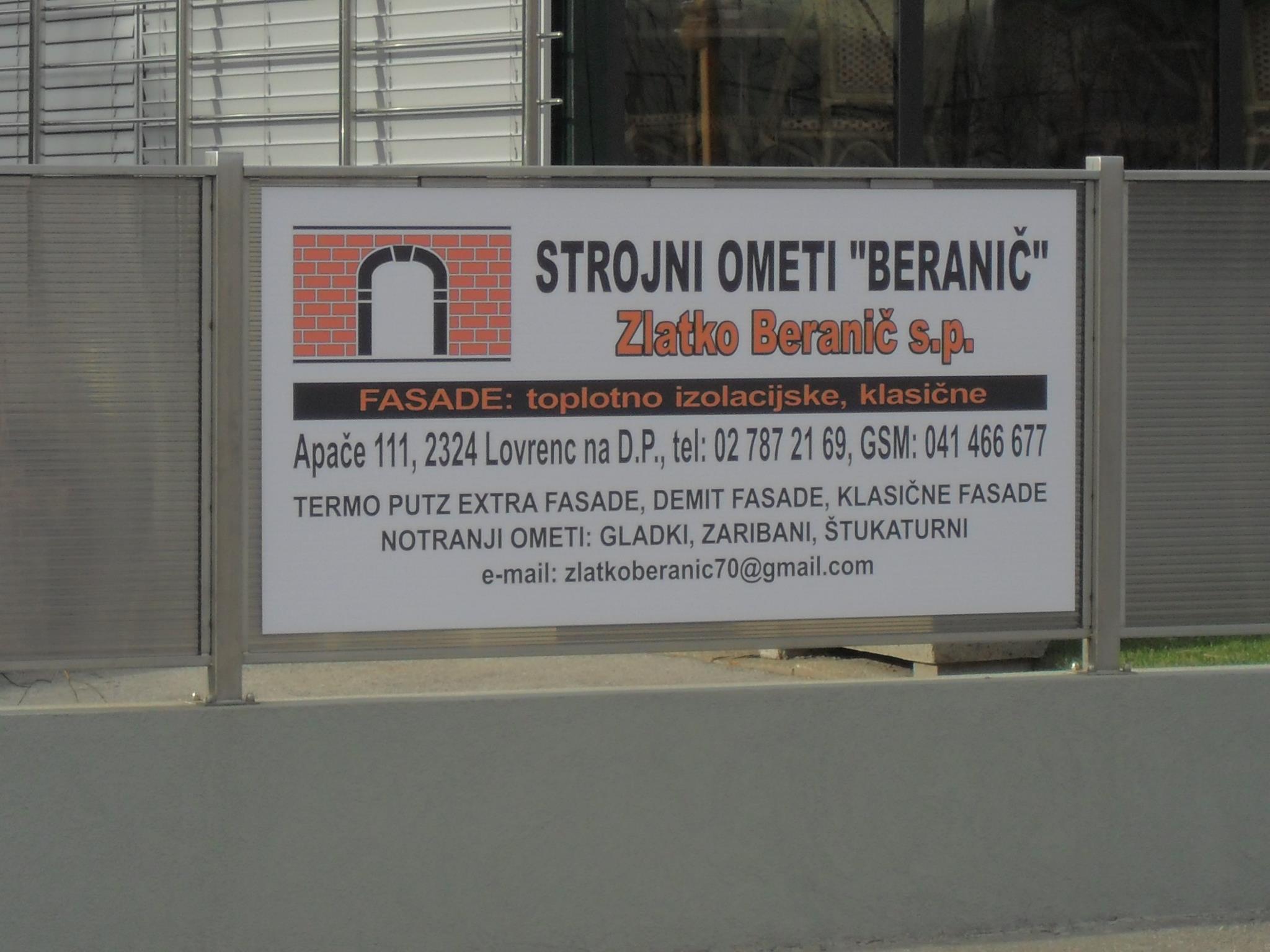 STROJNI OMETI IN FASADE Zlatko Beranič s.p