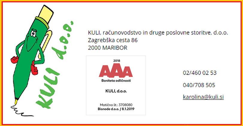 KULI, računovodstvo in druge poslovne storitve, d.o.o. vizitka